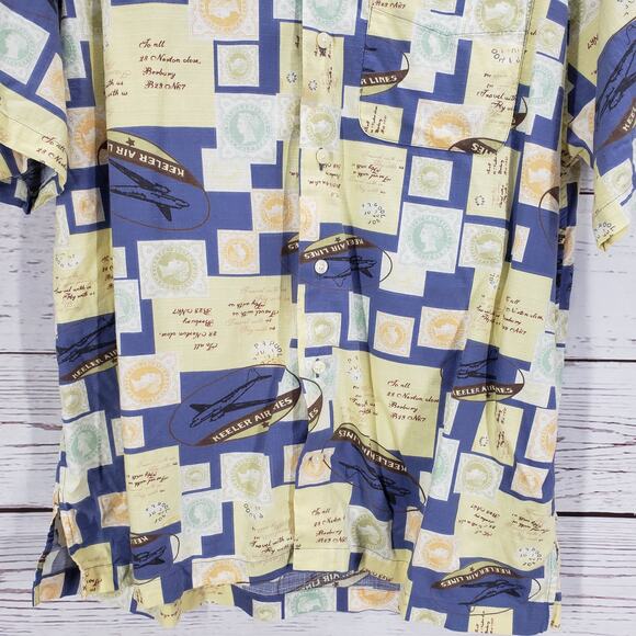 Cutter & Buck Men's Keeler Airlines Passport Stamp Print Shirt Medium - Picture 3 of 14